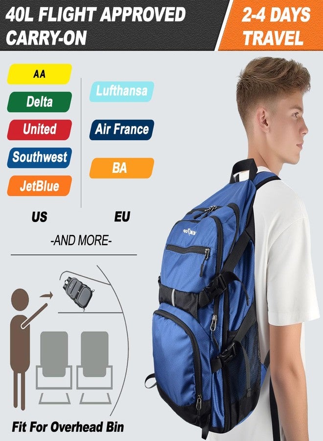 Seektop Lightweight Travel Backpack for Men Women, Multiple Pockets 40L Hiking Backpack Foldable Carry on Backpack for Outdoor Camping Sport Leisure (Blue) - Image 4