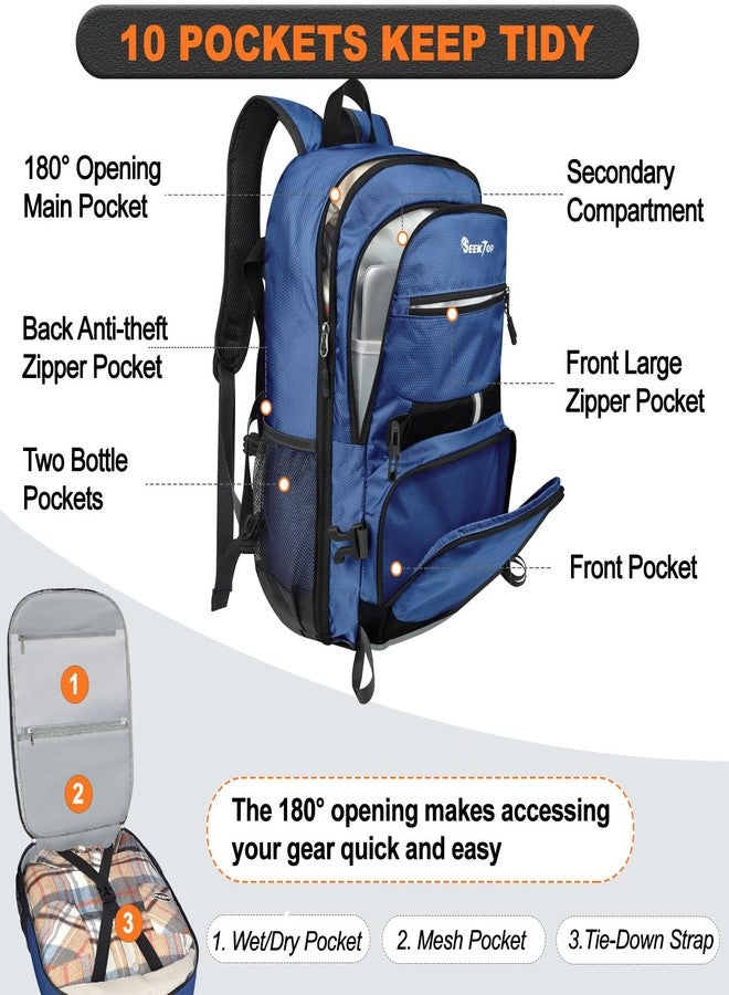 Seektop Lightweight Travel Backpack for Men Women, Multiple Pockets 40L Hiking Backpack Foldable Carry on Backpack for Outdoor Camping Sport Leisure (Blue) - Image 2