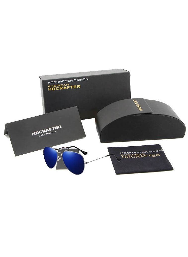 HDCRAFTER Men's Full Rim Polarized UV400 Aviator Frame Sunglasses - Blue - Image 3