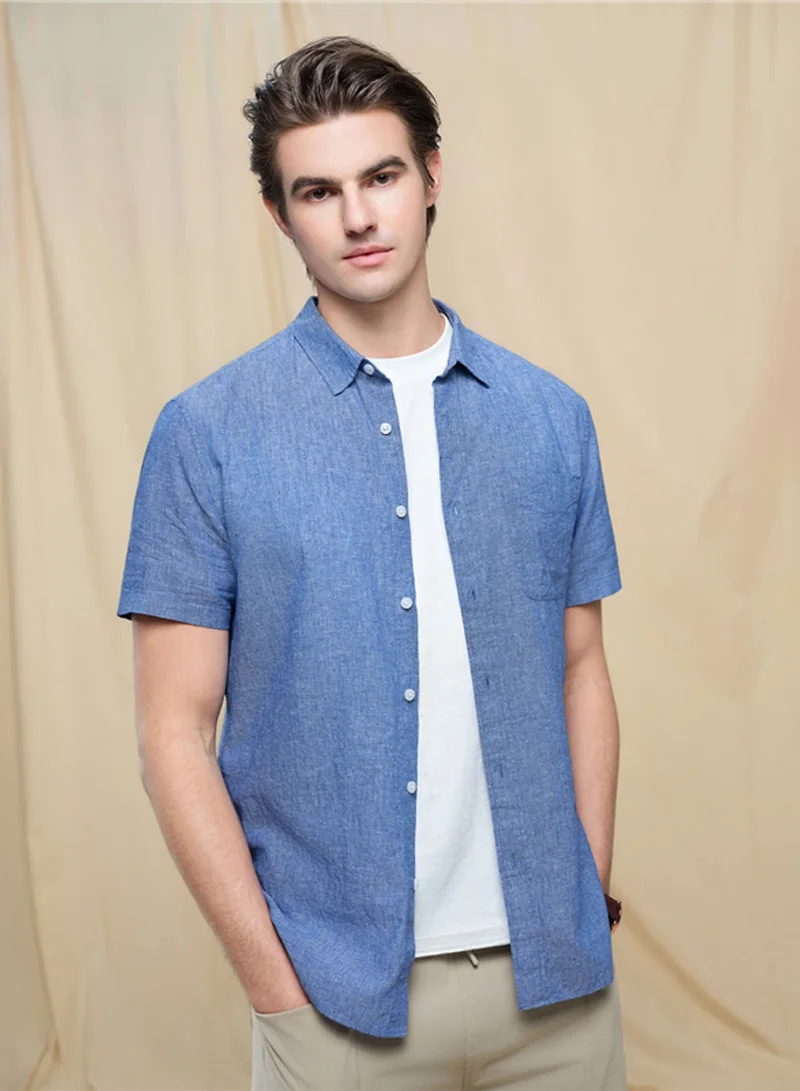 جيوردانو Men's Slim Linen Cotton Short-Sleeve Shirt