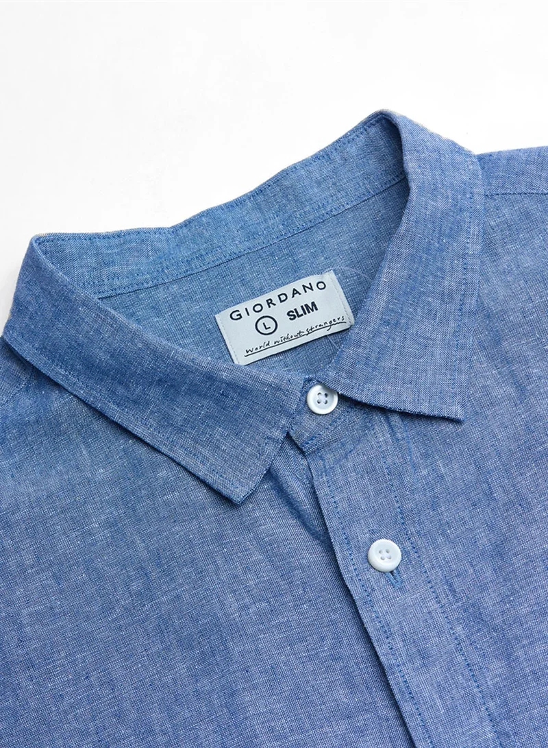 GIORDANO  Men's Slim Linen Cotton Short-Sleeve Shirt for Men | Best Price UAE