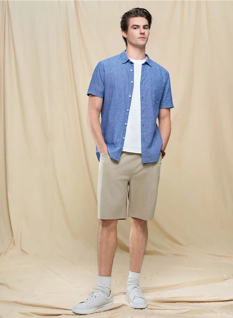 جيوردانو Men's Slim Linen Cotton Short-Sleeve Shirt