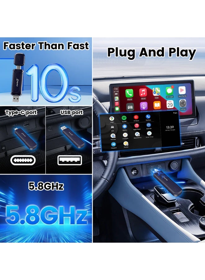 Carlinkit Mini 5 Pro Stick, Wireless Carplay Adapter, For Cars With Built-in Apple Car Play, Convert Wired to Wireless CarPlay, USB-A & USB-C Dual Ports, WiFi Bluetooth Auto Connection OTA Upgrade - Image 4