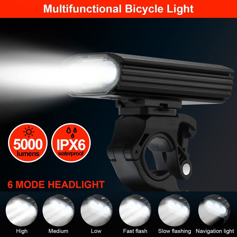 Victagen Lights for Bike 5000 Lumens 3LED, Super Bright Bike Light Kit, USB Rechargeable 6 Modes, for Adult MTB ebike Lights - Image 2