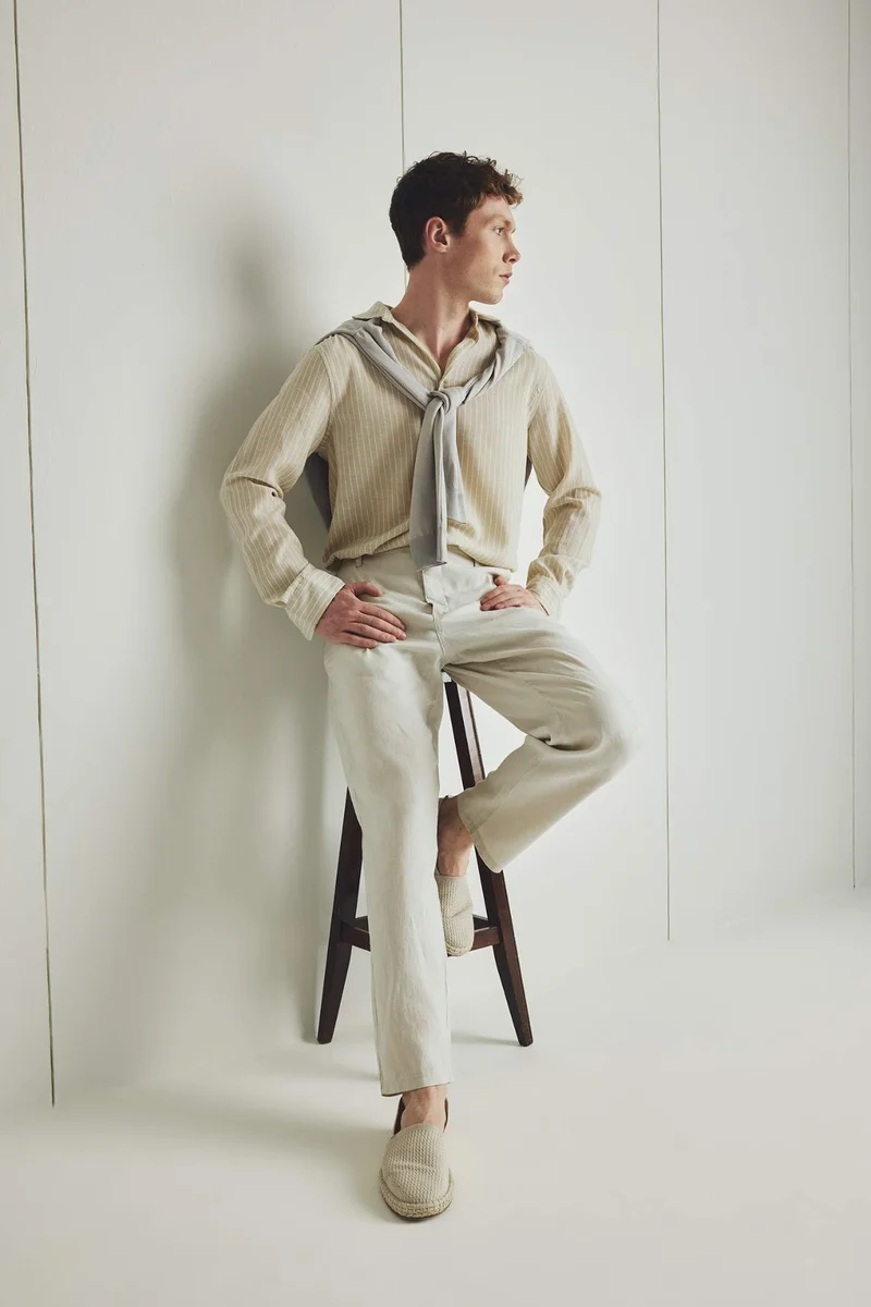 ديفاكتو Regular Fit Polo Collar Linen Look Shirt