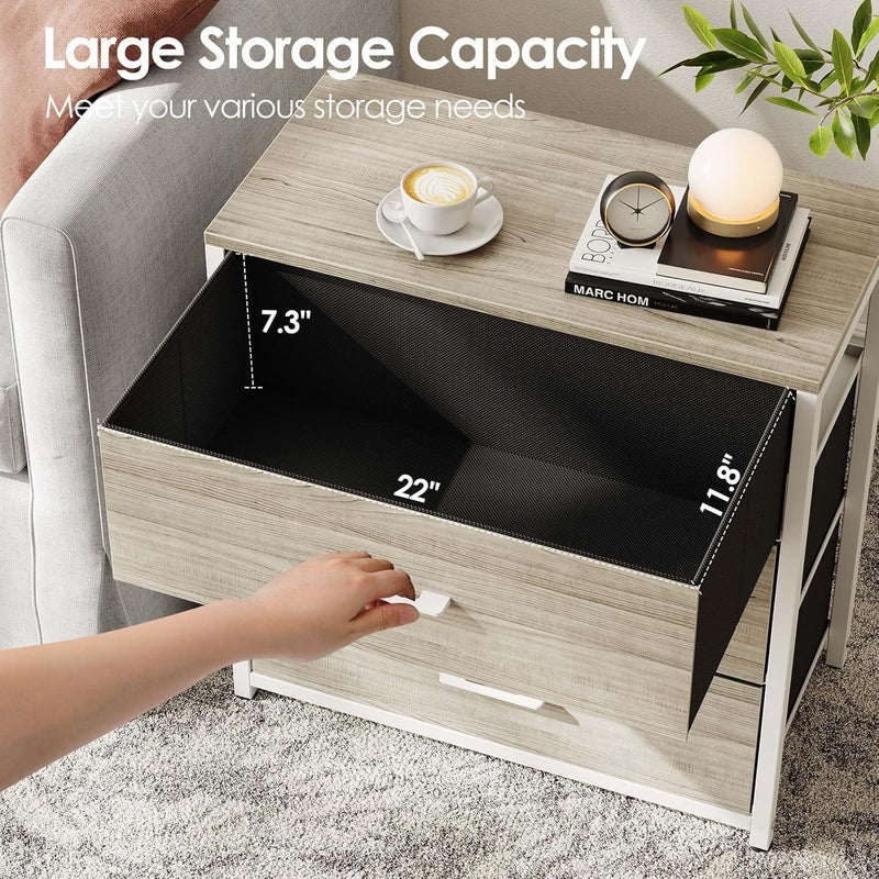 Memobarco Nightstand, End Table, Bedside Table, Tall Fabric Dresser with 3 Drawer, White Drawers Small Chests of Drawers Organizer Storage Tower with Steel Frame, Wooden Top & Front for Bedroom - Image 5
