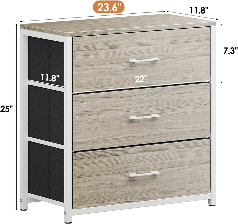Memobarco Nightstand, End Table, Bedside Table, Tall Fabric Dresser with 3 Drawer, White Drawers Small Chests of Drawers Organizer Storage Tower with Steel Frame, Wooden Top & Front for Bedroom - Image 2