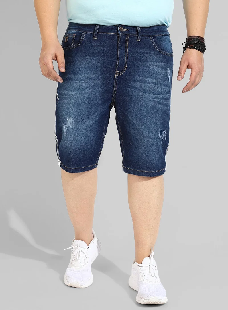 Instafab Plus Men’s Classic Blue Dark-Washed Distressed Patterned Regular Fit Denim Shorts | Premium Stretchable Cotton Mid-Rise Crafted With Comfort Fit and High Performance For Everyday Wear