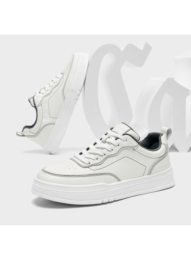 Cabbeen Counter Same Style] Autumn Solid Color White Sneakers Design Trendy Sports Casual Versatile Men's Skate Shoes - Image 2