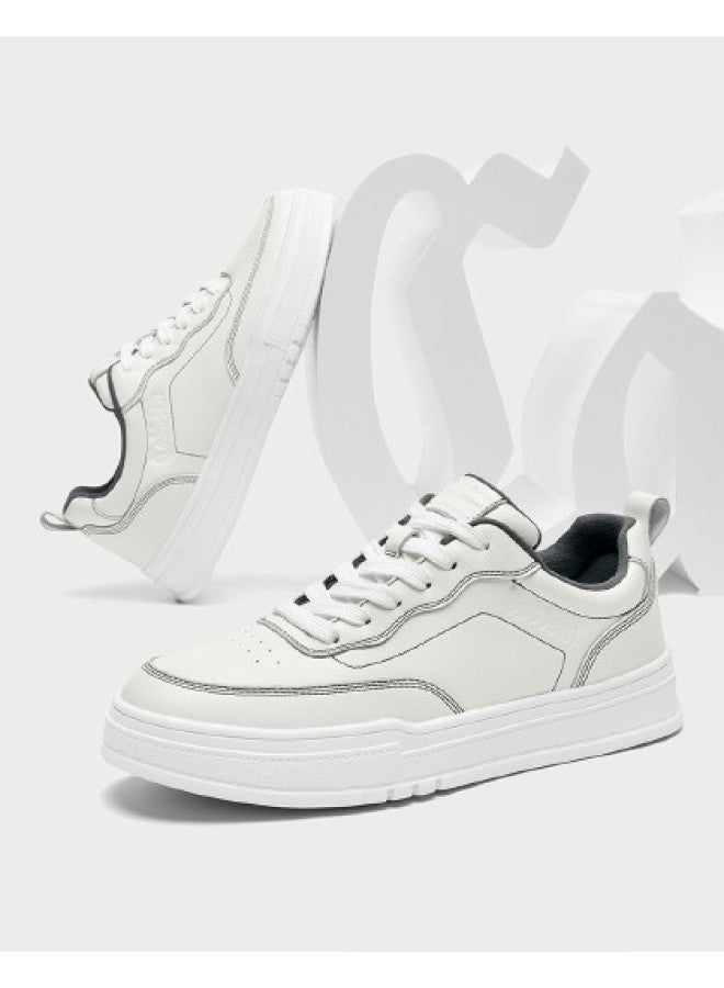 Cabbeen Counter Same Style] Autumn Solid Color White Sneakers Design Trendy Sports Casual Versatile Men's Skate Shoes - Image 1