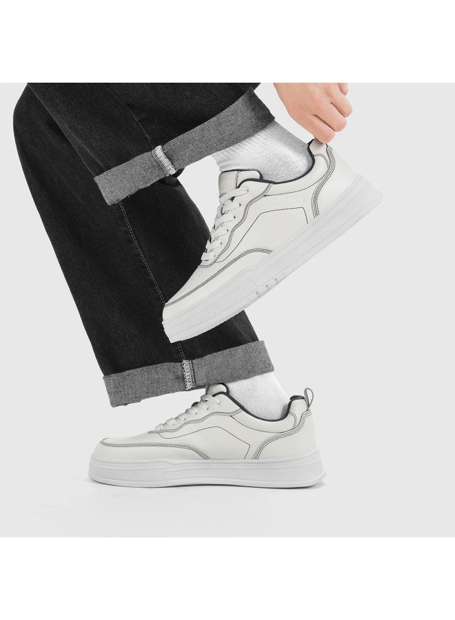 Cabbeen Counter Same Style] Autumn Solid Color White Sneakers Design Trendy Sports Casual Versatile Men's Skate Shoes - Image 4