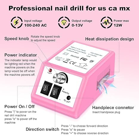 Qtavia Professional Electric Nail Drill Machine Nail File Pink Nail Drill Kit Nail Drill Bits for Acrylic Nail Drill Gel Nail Manicure Pedicure - Image 2