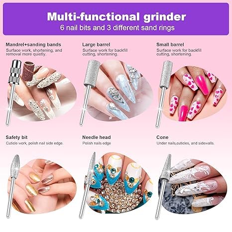 Qtavia Professional Electric Nail Drill Machine Nail File Pink Nail Drill Kit Nail Drill Bits for Acrylic Nail Drill Gel Nail Manicure Pedicure - Image 5