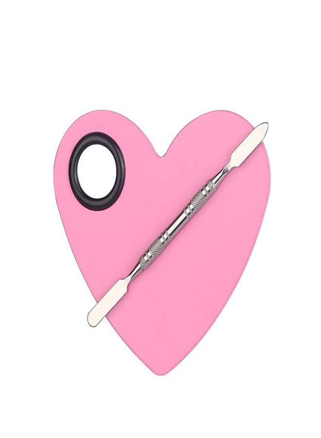 lasenersm 1 Set Heart Stainless Steel Cosmetic Makeup Palette with Spatula Cosmetic Artist Palette Mixing Palette with Spatula Nail Art Eye Shadow Lipsticks Mixing Makeup Tools, Pink