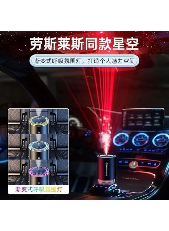 A stylish car fragrance diffuser with an air purifier, laser decorative lighting, and fragrance liquid inside. - Image 2