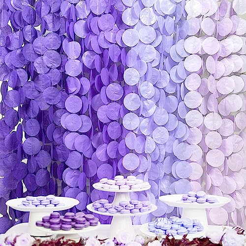 pinkblume 205Ft Lavender Party Decoration Ombre Purple Polka Dot Backdrop Streamer Tissue Paper Circle Dot Hanging Garland for Birthday Bachelorette Wedding Bridal Shower Engagement Lilac Violet Party Supplies - Image 1