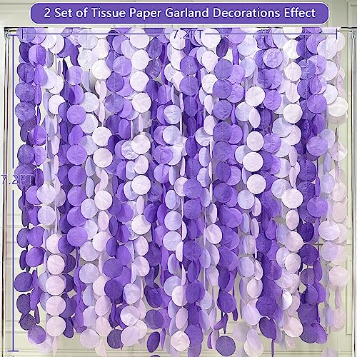 pinkblume 205Ft Lavender Party Decoration Ombre Purple Polka Dot Backdrop Streamer Tissue Paper Circle Dot Hanging Garland for Birthday Bachelorette Wedding Bridal Shower Engagement Lilac Violet Party Supplies - Image 3