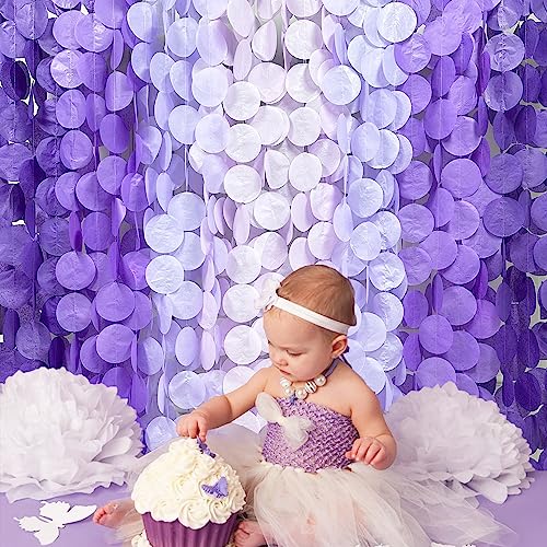 pinkblume 205Ft Lavender Party Decoration Ombre Purple Polka Dot Backdrop Streamer Tissue Paper Circle Dot Hanging Garland for Birthday Bachelorette Wedding Bridal Shower Engagement Lilac Violet Party Supplies - Image 4