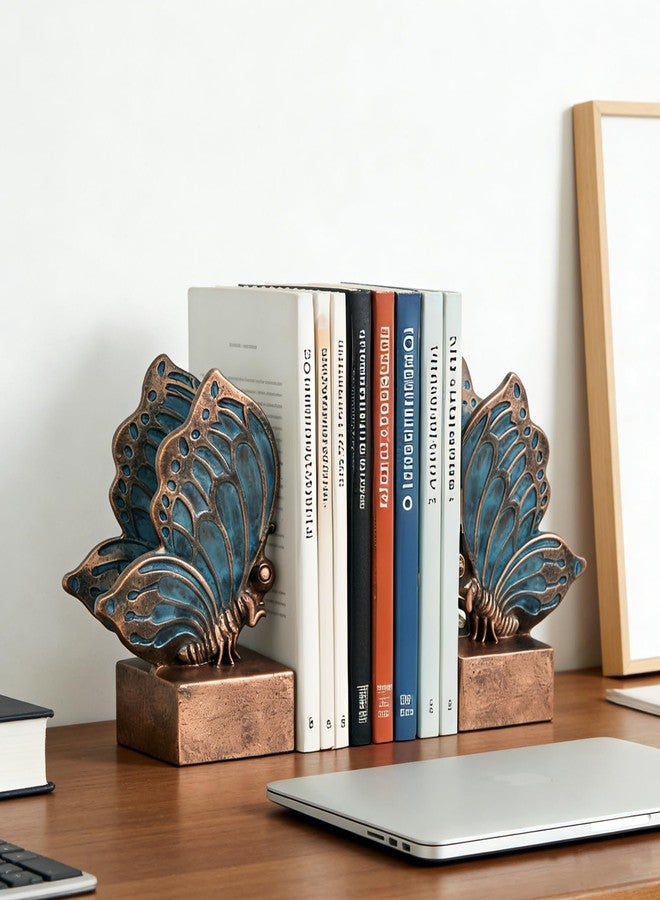 KDSPAROS Vintage Butterfly Bookends-Heavy Duty Decorative Bookends,Resin Book Ends for Shelves,Butterfly Book Stopper Holder Decor for Desk Home Office, Shelf Decoration. (Blue Bronze) - Image 5