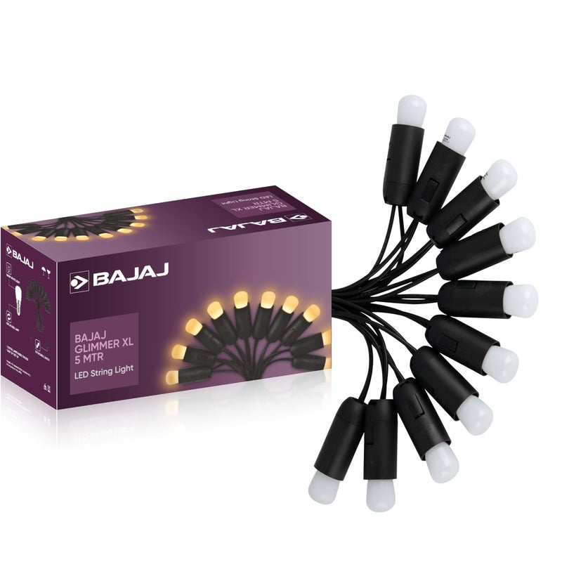 Bajaj Glimmer XL LED String Light 5 Meter PVC Wire 9 Watt 220240 Volts Glass Lamp Diwali Lights Christmas Home Decoration Lights Serial Bulbs String Lights Warm White Pack of 1 830711 - Image 1