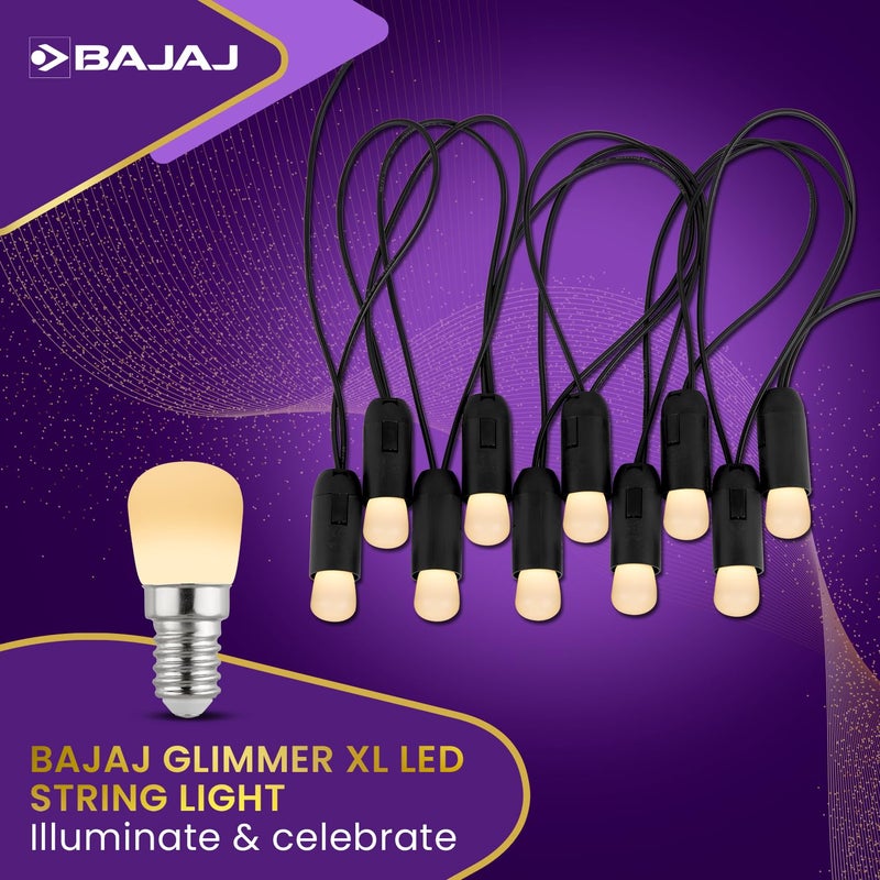 Bajaj Glimmer XL LED String Light 5 Meter PVC Wire 9 Watt 220240 Volts Glass Lamp Diwali Lights Christmas Home Decoration Lights Serial Bulbs String Lights Warm White Pack of 1 830711 - Image 2
