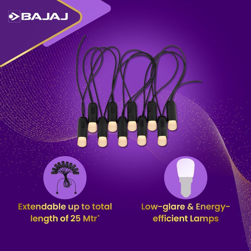 Bajaj Glimmer XL LED String Light 5 Meter PVC Wire 9 Watt 220240 Volts Glass Lamp Diwali Lights Christmas Home Decoration Lights Serial Bulbs String Lights Warm White Pack of 1 830711 - Image 4
