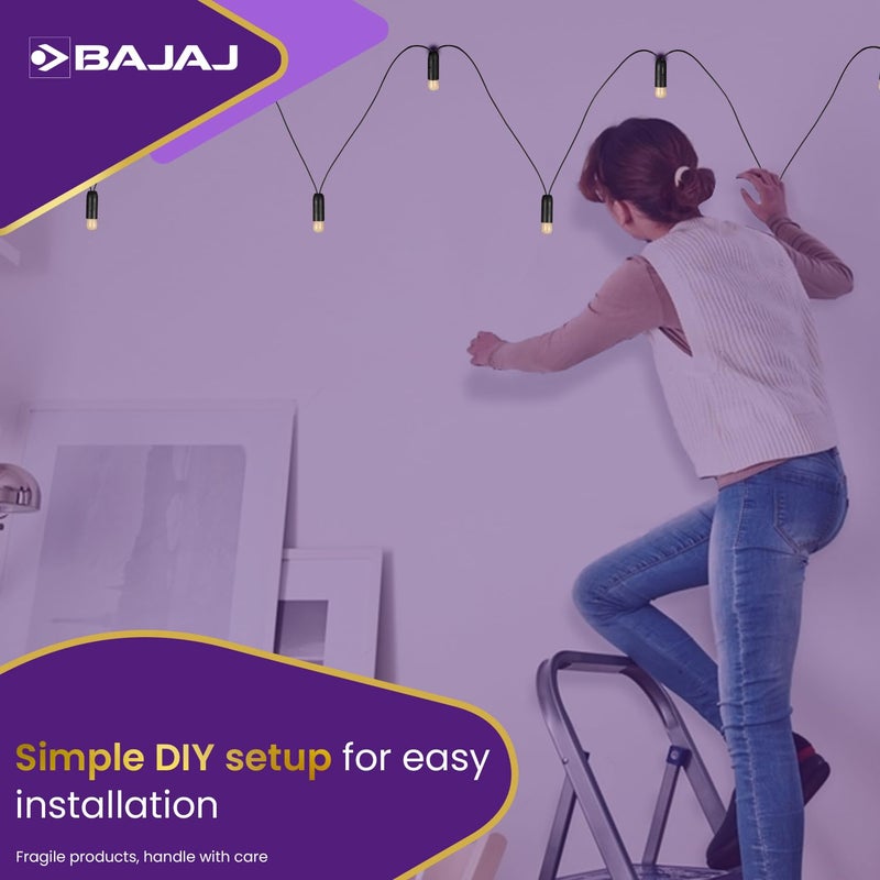 Bajaj Glimmer XL LED String Light 5 Meter PVC Wire 9 Watt 220240 Volts Glass Lamp Diwali Lights Christmas Home Decoration Lights Serial Bulbs String Lights Warm White Pack of 1 830711 - Image 5