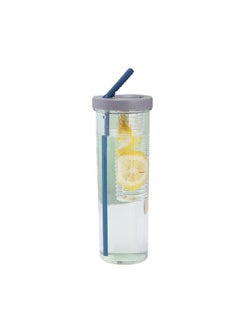 Thoraya 700ml Straw Cup Transparent Plastic Water Bottle with Straw Portable Juice Cup Drinking Bottle Gray  - Image 2