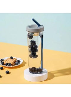 Thoraya 700ml Straw Cup Transparent Plastic Water Bottle with Straw Portable Juice Cup Drinking Bottle Gray  - Image 5
