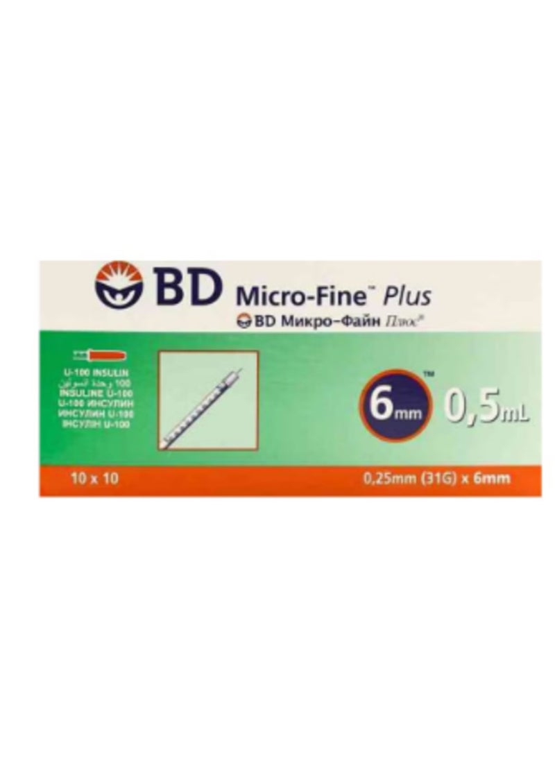 BD Insulin injection, microfine plus syringes, abort for diabetics, size 0.5ml 6mm 100/pcs - Image 1