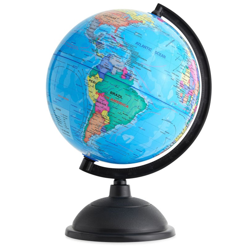 Juvale World Globe for Kids - 8-Inch, Multicolor with Plastic Stand - Educational Desk Globe with World Map for Kids & Classroom Decor - Image 1