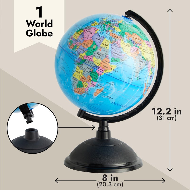 Juvale World Globe for Kids - 8-Inch, Multicolor with Plastic Stand - Educational Desk Globe with World Map for Kids & Classroom Decor - Image 5