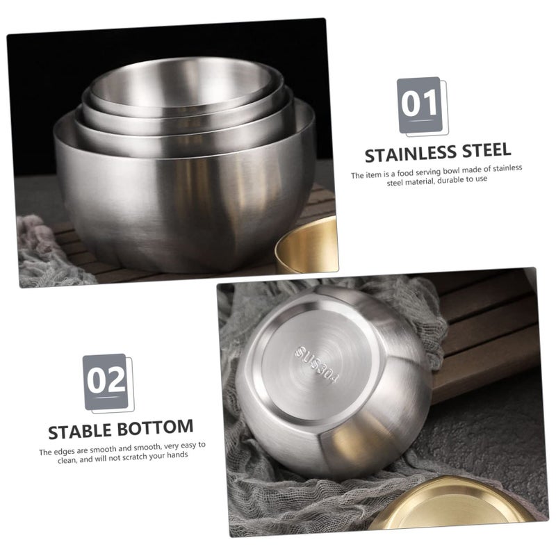 Double Layer Insulated Stainless Steel Bowl 12 5X12 5X6CM Silver Noodle Rice Bowl - Image 5