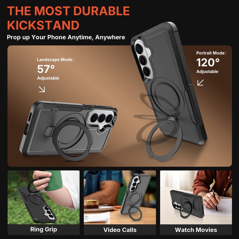 3-in-1 Shockproof Magnetic Phone Case For Samsung Galaxy S25/S26 Ultra, Rotatable Ring Kickstand Protective Cover - Image 3