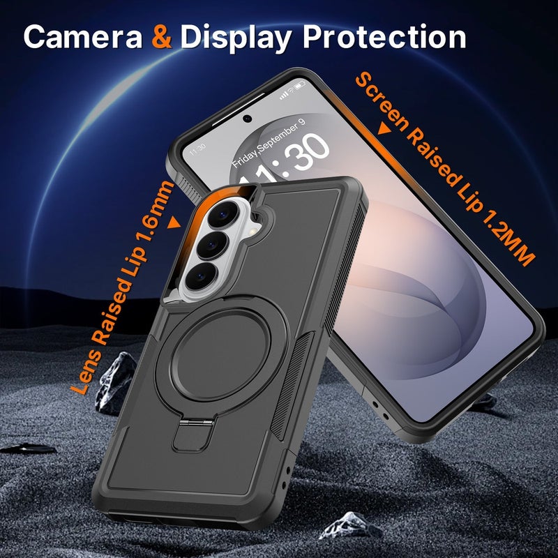 3-in-1 Shockproof Magnetic Phone Case For Samsung Galaxy S25/S26 Ultra, Rotatable Ring Kickstand Protective Cover - Image 4