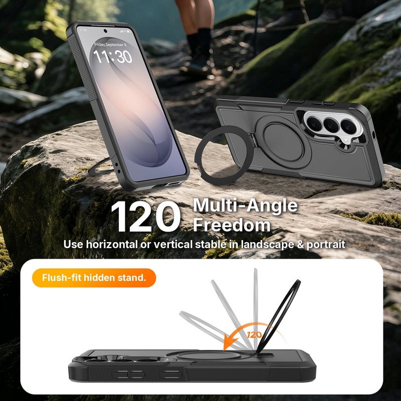 3-in-1 Shockproof Magnetic Phone Case For Samsung Galaxy S25/S26 Ultra, Rotatable Ring Kickstand Protective Cover - Image 5