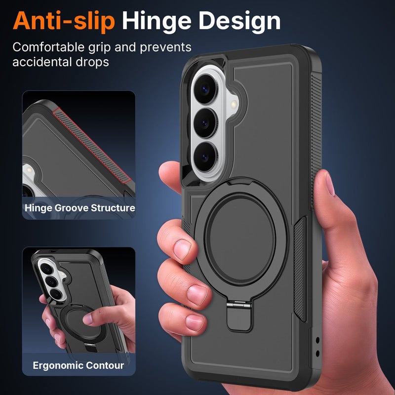 3-in-1 Shockproof Magnetic Phone Case For Samsung Galaxy S25/S26 Ultra, Rotatable Ring Kickstand Protective Cover - Image 2