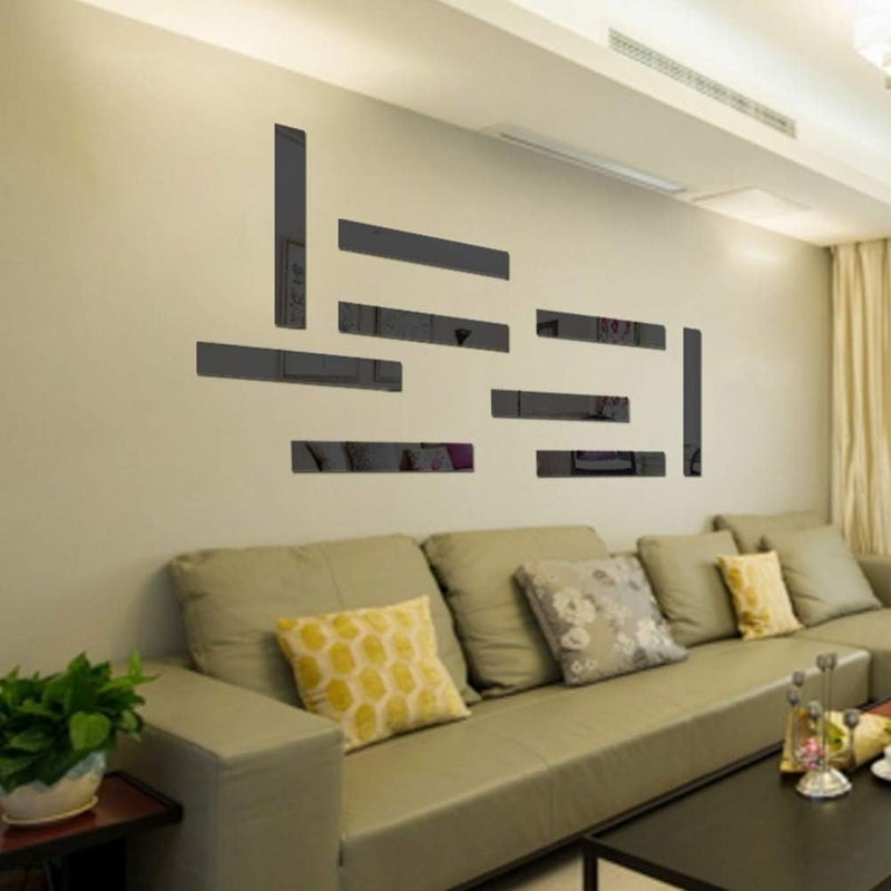 Opemg 10 قطعة ملصقات مرآة للجدار تصميم مخطط فسيفساء مرآة فنية ملصق DIY ملصقات حدود خطية ذاتية اللصق ألواح مرآة أكريليك قابلة للإزالة ملصق جدار ملصقات جدارية وجداريات لتزيين المنزل 5*20 سم - Image 3