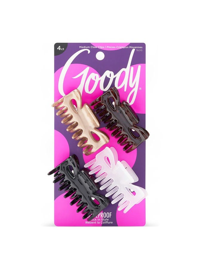 Goody SlideProof Classics Medium Claw Clips - 4 Ct, Assorted Neutrals, Hair Styling Accessories with Secure Grip, Chic Hair Accessories for Women & Men, For All Occasions, All Hair Types - Image 1