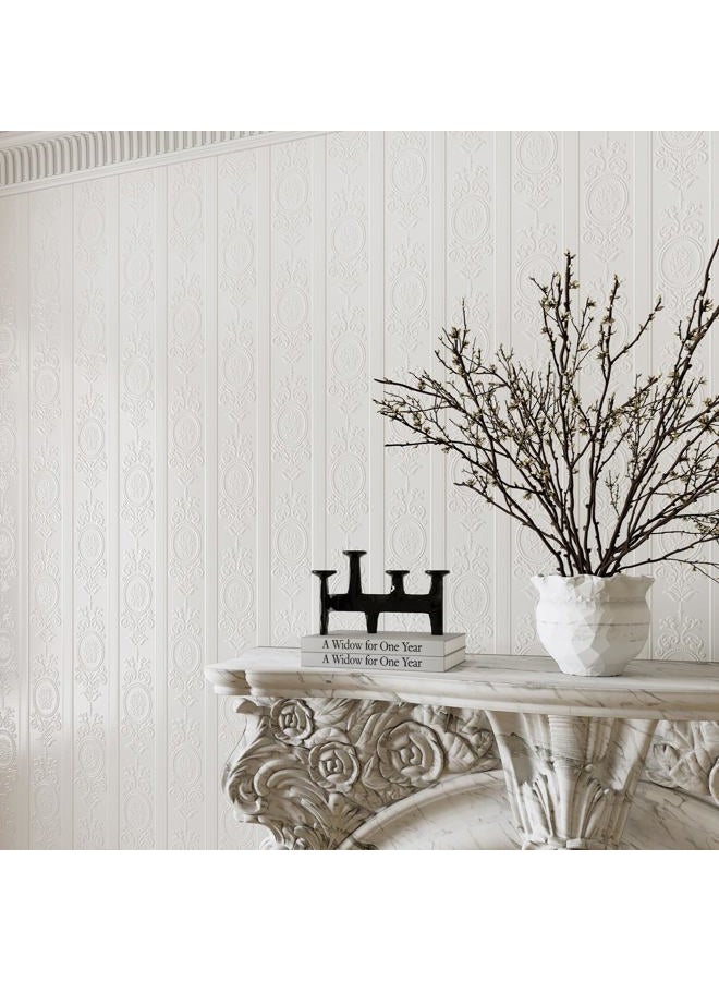 JiffDiff 3D Peel and Stick Wallpaper White Embossed Damask Textured Floral Geometric Contact Paper 17.3" x 400" Waterproof European Style Flower Wallpaper - Image 5