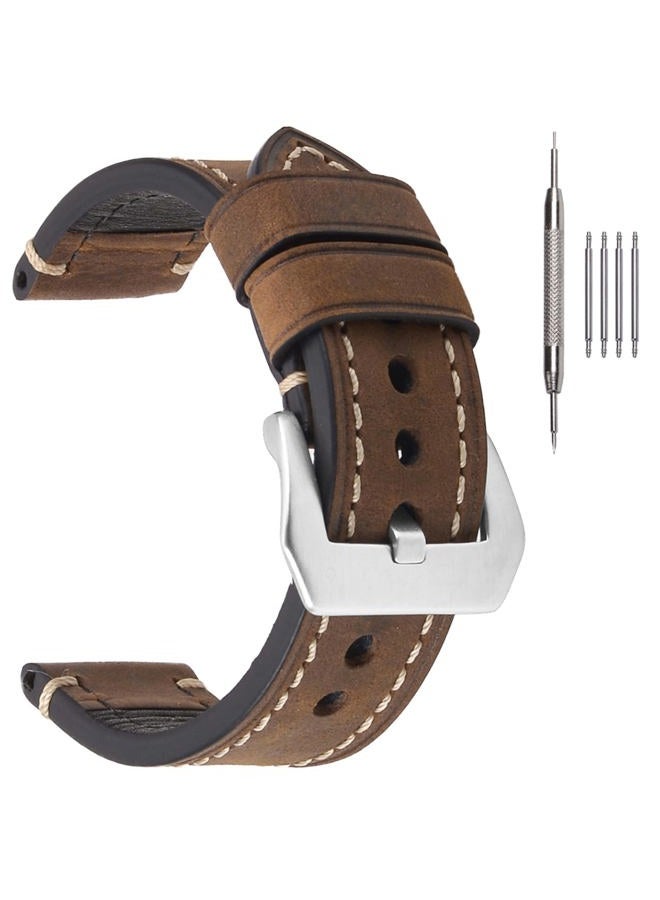 EACHE Chunky Leather Watch Straps, Crazy Horse Genuine Leather Handmade 22mm Watch Band Dark Brown Silver Buckle - Image 1