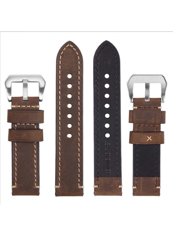 EACHE Chunky Leather Watch Straps, Crazy Horse Genuine Leather Handmade 22mm Watch Band Dark Brown Silver Buckle - Image 4