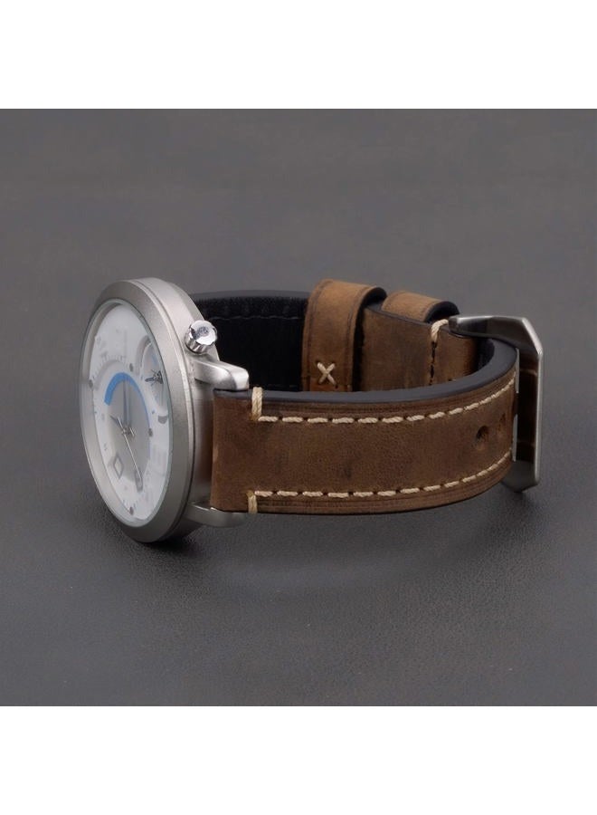 EACHE Chunky Leather Watch Straps, Crazy Horse Genuine Leather Handmade 22mm Watch Band Dark Brown Silver Buckle - Image 3