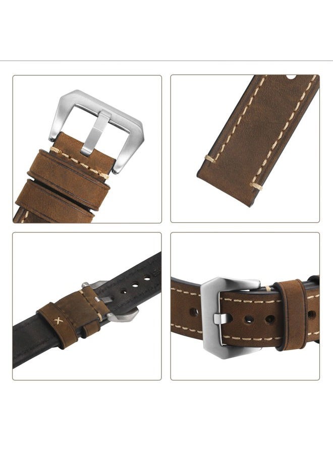 EACHE Chunky Leather Watch Straps, Crazy Horse Genuine Leather Handmade 22mm Watch Band Dark Brown Silver Buckle - Image 5