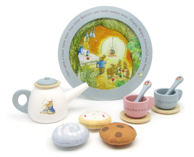 Kids Preferred Beatrix Potter Peter Rabbit Wooden Tea Set for Pretend Play 11 Pieces - Image 2