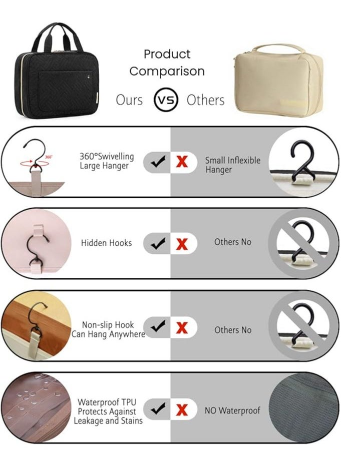 BAGSMART - BAGSMART Bonchemin Black the Space Saver Toiletry Bag Travel Bag with Hanging Hook, Waterproof Cosmetic Bag, Travel Organizer for Accessories, Shampoo, Full Size Container, Hygiene Supplies - Image 1