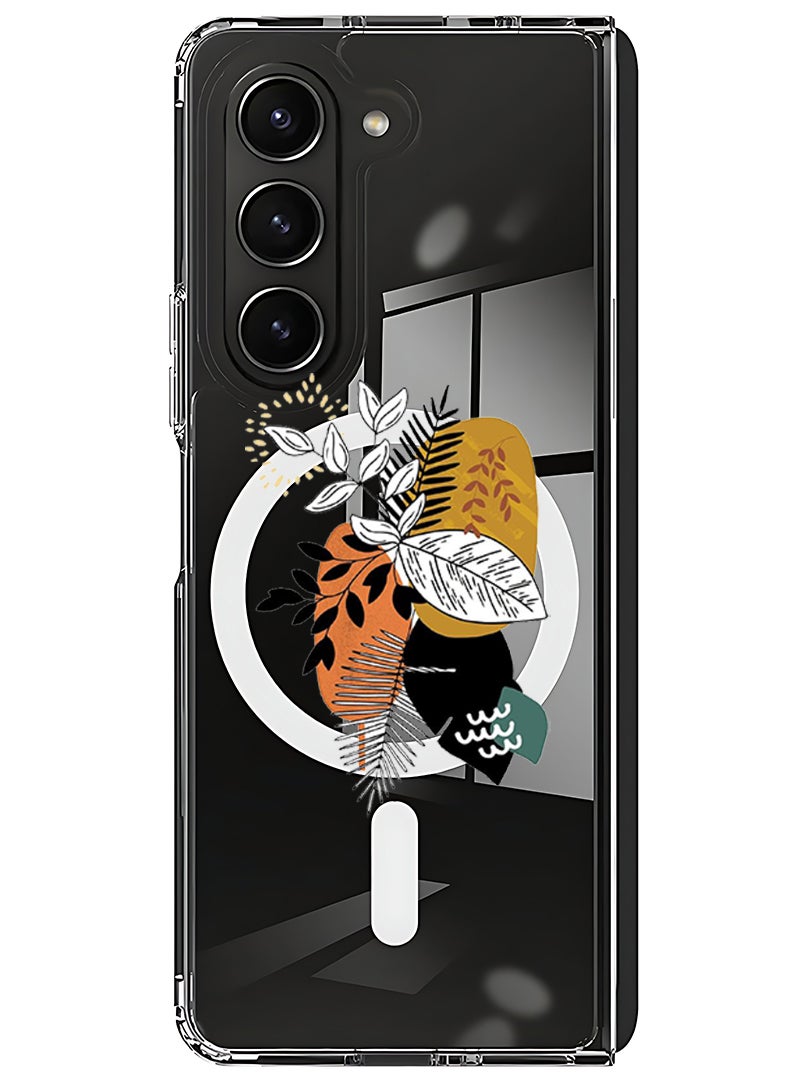 Theodor Magnetic Case for Samsung Galaxy Z Fold 5 Compatible with MagSafe Wireless Charging, Shockproof Phone Bumper Cover leaves - Image 1