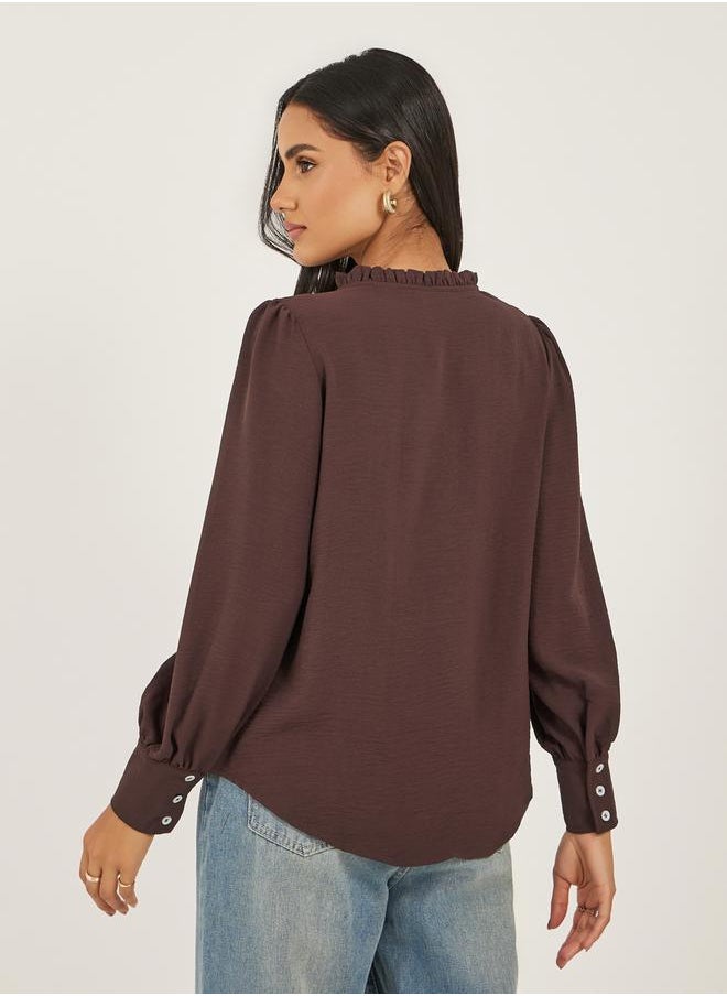 Styli - Ruffled Tie-Up Neck Balloon Sleeve Top - Image 1