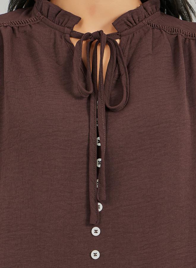 ستايلي بلوزة بأكمام بالون وياقة بربطة مكشكشة - Image 3