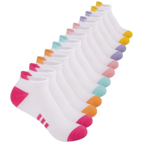 Comfoex 12 Pairs Girls Socks 4-6 6-8 8-10 Years Old Athletic Ankle Cotton Short Socks For Little Big Kids - Image 1